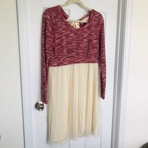 Red and cream tulle holiday dress